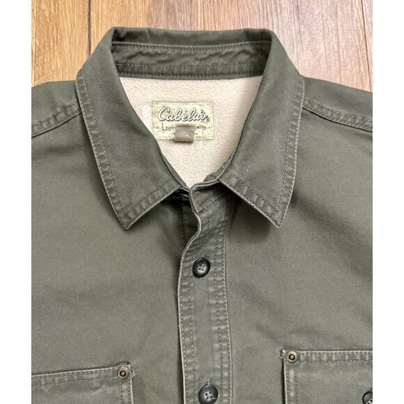 Cabela's Mens Sherpa Fleece Lined Canvas Shacket Large Olive Green Jacket EUC - Picture 8 of 14